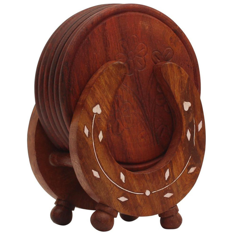 August Grove 6 Piece Wooden Drink Coaster Set with Holder Wayfair.ca